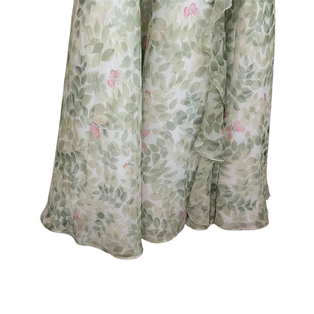 Strapless Green Floral A-Line Crinoline Gown Prom Formal Evening Dress-Size 2 - Picture 2 of 14